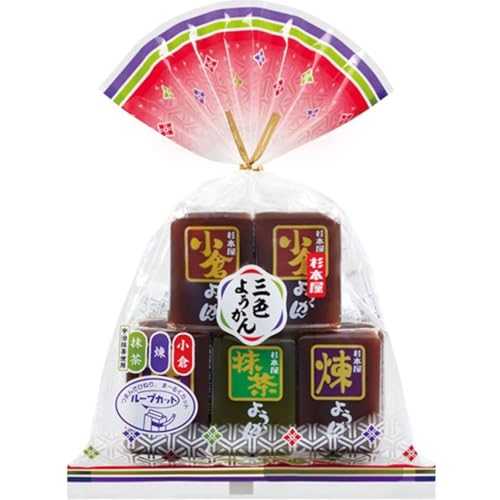 Japanese Okonomi Yokan Tranditional Japanese Sweet Bean Paste Jelly - 3 Flavors (Smooth Red Bean, Matcha Green Tea, Red Bean with its Skin) - 320g (40g x 8 pieces)(Pack of 1), MADE IN JAPAN