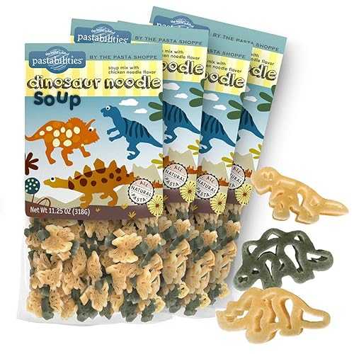 Pastabilities Fun Shaped Pasta for Kids - Dinosaur Noodle Soup - Fun Dino with Soup Mix Animal Theme, Non-GMO Natural Wheat Pasta, All-Natural, Kosher Certified, Made インチ the USA, (4 Pack, 11.25 Oz)