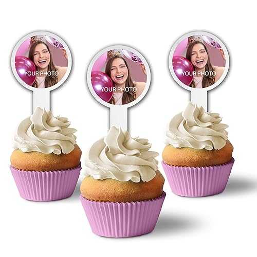 VictoryStore 50 Pack of Custom Photo Cupcake Toppers, Plastic Personalized Cupcake Picks 2x4 Inches, Upload 1 Photo, American Made (Circle Shape)