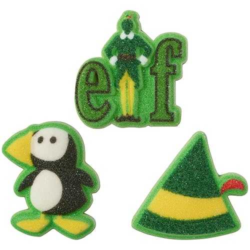 DecoPac Sugar Dec-Ons Elf the Movie Sugar Cake Decorations, Ready to Use Edible Cupcake Toppers, 144 Shaped Decorations