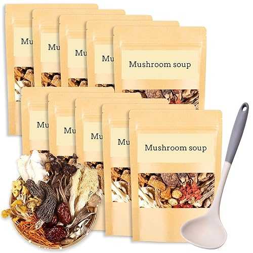 KWOLYKIM Mushroom Soup Package of 11 Type of Mushrooms, Dried Organic Mushroom Soups Set with Soup Ladle, Rehydrate Quickly, Individually Wrapped Packets (45g, 10 Pack)