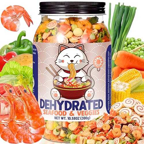 Egcina Dehydrated Freeze-Dried Seafood \u0026 Vegetable Mix - 100% Natural Ramen Toppings for Soups, 11 Mixed Ingredients, No additions, Ideal for Cooking, Pizza, Emergency Supply, 10.58OZ