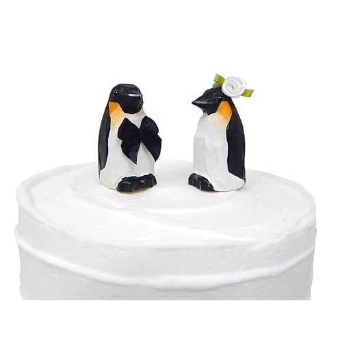 Selsela Hand-Carved Wooden Penguin Cake Topper Arctic-Themed Wedding Decor, Animal Lover Keepsake
