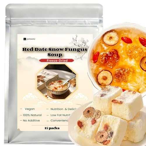 JKPDAMZ Freeze-Dried Red Date Snow Fungus Soup with Longan, Instant White Fungus, 100% Natural Vegan Low Fat, 15 Packs