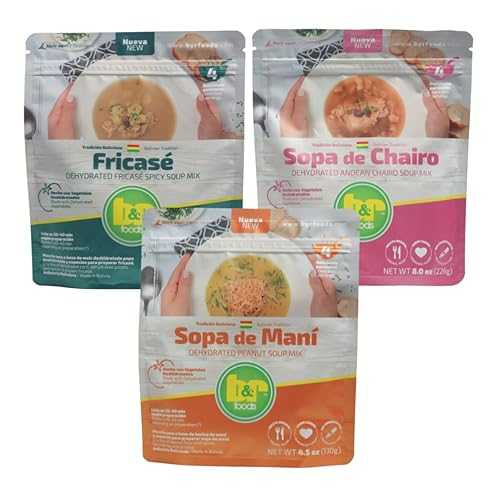 B\u0026R Foods Trio Variety Pack - Dehydrated Bolivian Soup Mix - Sopa de Man・・/Peanut Soup, Sopa de Chairo/Andean Chairo Soup \u0026 Sopa de Fricas・・/Fricas・・ Spicy Soup / Traditional Bolivian Soups with Spices / Authentic Flav