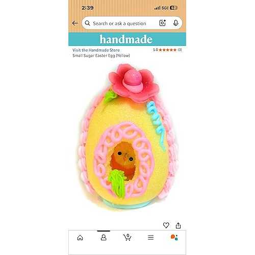 Generic Handmade Small Sugar Easter Egg, Yellow, Panoramic Scene with Chick Inside, Fondant Flower Decoration