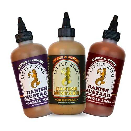 Little Zing Danish Mustard Variety Pack (3 Pack) Original, Garlic Miso, Chipotle Lime Gourmet Mustard Sauce, Drizzle-Ready, No Preservatives, Clean Ingredients, Premium Condiment Gift Set