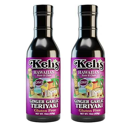 Keli\u0027s Ginger-Garlic Teriyaki Sauce. Low Sodium, Vegan \u0026 Gluten Free Kid Friendly Sauce. Flavorful Hawaiian Teriyaki Glaze and BBQ Sauce- Made with Gluten Free Soy Sauce (15 薬局衡オンス) (Pack of 2)