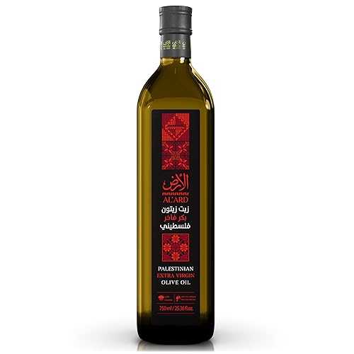 Al\u0027Ard Palestinian Extra Virgin Olive Oil, 750ml Cold Pressed Olive Oil from Palestine, Smooth Balanced Flavor, Premium EVOO, 25.33 Fl Oz Glass Bottle