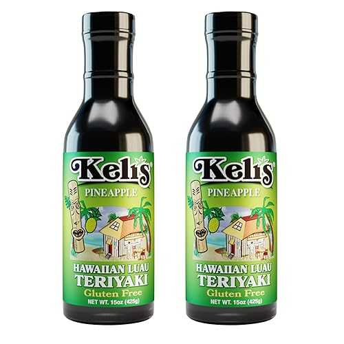 Keli\u0027s Pineapple Teriyaki Sauce. Hawaiian Luau Pineapple Teriyaki and Hulu Huli Basting Sauce. Low Sodium \u0026 Gluten Free - Made With Gluten Free Soy Sauce (15薬局衡オンス)