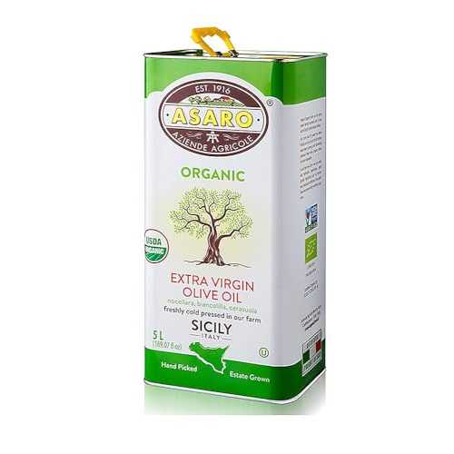 Asaro Organic Extra Virgin Olive Oil 5L Tin - Perfect for Cooking - Cold Pressed from Sicily - Vegan - Rich Fruity Flavor - 169.07 Fl Oz