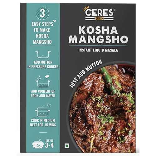 CERES FOODS Indian Bengali Kosha Mangsho Instant Liquid Masala Simmer Sauce Just Add 35 Ounces of Mutton to the Curry Packet \u0026 Water Mutton Paste Masala Bihar\u0027s Recipe, 200 gm