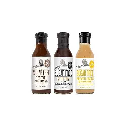 G Hughes Sugar Free Stir Fry Sauces Variety Pack - Stir Fry Sauces and Dressings, Gluten Free Dipping Sauces, No Sugar - Teriyaki Marinade, Stir Fry Sauce, \u0026 Pineapple Ginger Marinade (3 Pack)