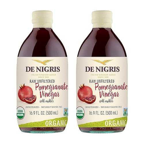 De Nigris Organic Pomegranate Vinegar Raw \u0026 Unfiltered 16,9 Oz (Pack of 2) / Balsamic Vinegar Pomegranate With Mother For The Balance Of Metabolism / Organic