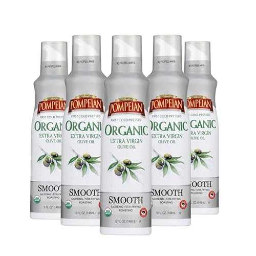 Pompeian Smooth Organic Extra Virgin Olive Oil Spray - (6 Pack) 5 Fl Oz - No Propellants - First Cold Pressed Olive Oil for Cooking - Delicate Flavor for Salads, Pasta, and Drizzling