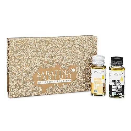 Sabatino Tartufi Sabatino Truffles Black \u0026 White Truffle Oil Gift Set - White Truffle Infused Olive Oil - Black Truffle Infused Olive Oil - Gourmet Gift Set - Kosher - Non-GMO - Cooking - Seasoning - Marinade