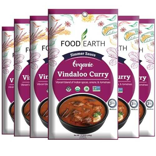 Food Earth Indian Simmer Sauce Vindaloo Curry Organic, Vegan, Gluten-Free, GMO-Free Microwavable Cooking Sauce pack of 6 (5.29 薬局衡オンス Each)