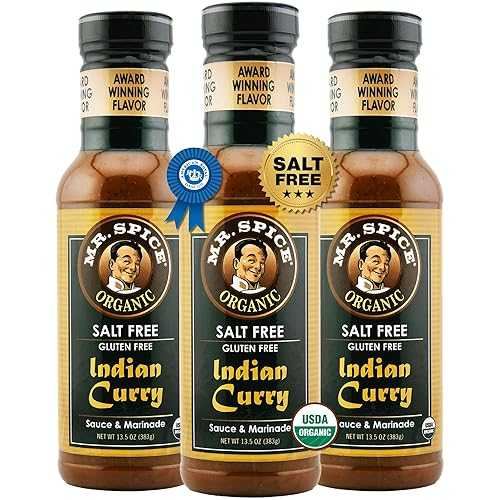 Mr. Spice Organic Indian Curry Sauce, Salt Free Curry Sauce (0瓱/serv), Gluten Free, Low Sodium Sauces for Marinade, Simmer, Skillet \u0026 Air Fryer, No Salt Award-Winning Flavor, 13.5 Ounce (Pack of 3)