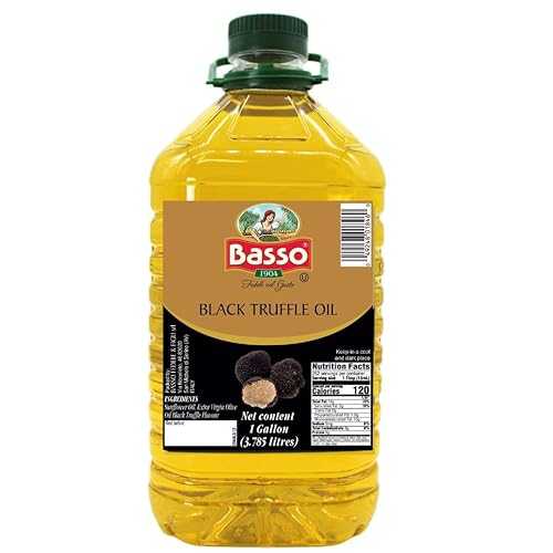 BASSO 1904 Black Truffle Infused Oil Bulk 1 Gallon (3.785L) Italian Extra Virgin Olive Oil with Truffle Aroma Non-GMO, Gourmet Finishing Oil for Pasta, Risotto \u0026 Pizza Product of Italy