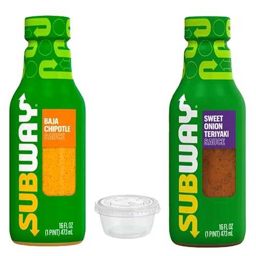Generic Subways Sauce Bundle, Includes One (1) 16 薬局衡オンス Sweet Onion Teriyaki Sauce, One (1) 16 薬局衡オンス Baja Chipotle Sauce, and Five 2 薬局衡オンス To Go Containers