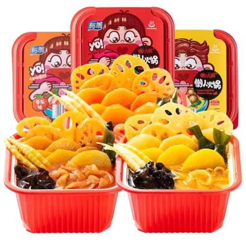 Yumei Instant Hotpot Self-Heating 425g, Variety Flavor Pack of 3 (variety pack of spicy\u0026tomato\u0026golden soup flavor)