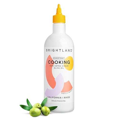 Brightland Everyday High-Heat Cooking Oil, Roasting, Grilling \u0026 Baking - 100% Extra Virgin Olive Oil with Squeeze Bottle - High Polyphenol - Sourced from California Family Farms - 750ml