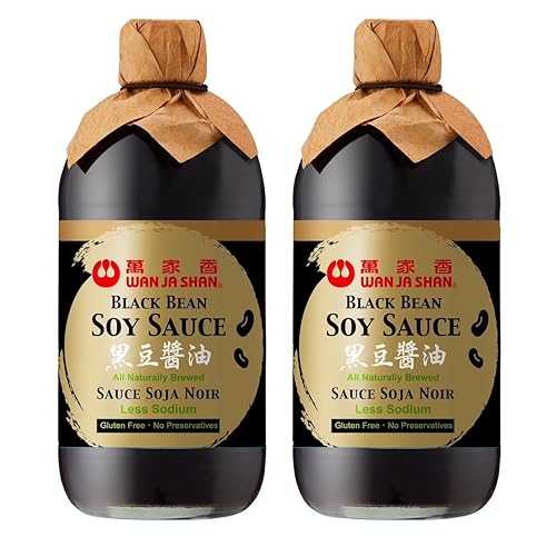 Wan Ja Shan Black Bean Soy Sauce Made with Premium Black Beans, All Naturally Brewed, Less Sodium, Gluten Free, No Preservatives, Great for All Kinds Cooking, Stir-fry, Dipping, Roasting, Marinating, Stewing and m