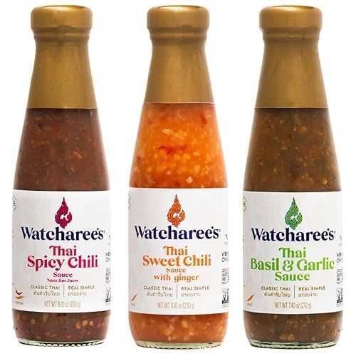 Watcharee\u0027s Thai Stir Fry \u0026 Dipping Sauce, Sweet Chili Ginger, Spicy Chili (Nam Jim Jaew), Basil \u0026 Garlic / Versatile Cooking, Vegan, Gluten-Free - Pack of 3