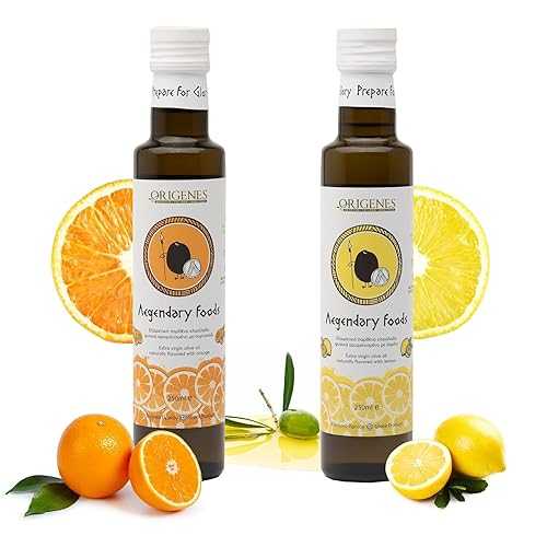 ORIGENES DEVOTED TO OUR HERITAGE Pack of 2 Extra Virgin Flavored Olive Oil, 1 Bottle Lemon Infused, 1 Bottle Orange Infused EVOO, Cold Pressed, Polyphenol Rich EVOO, Intense Flavor Olive Oil Extra Virgin, from Lacon