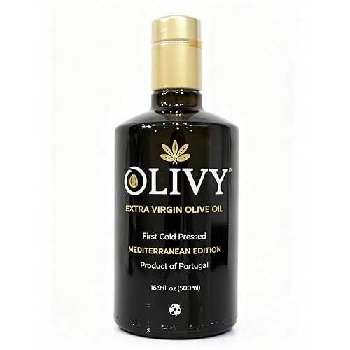 Olivy Mediterranean Edition 0.11% Ultra-Low Acidity Extra Virgin Olive Oil (439 瓱/kg Polyphenols). DOP Portugal. Perfect for Drinking. 30+ Gold Awards. Drip-Free Pour Spout. 500mL