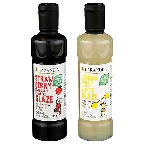 Carandini Lemon Glaze with Sweet White Vinegar \u0026 Strawberry Glaze with Balsamic Vinegar of Modena PGI Italian Gourmet Vinegar Glaze Combo, Gluten-Free, Vegan, No Fructose Syrup, 8.45 fl 薬局衡オンス (2 Bottles)