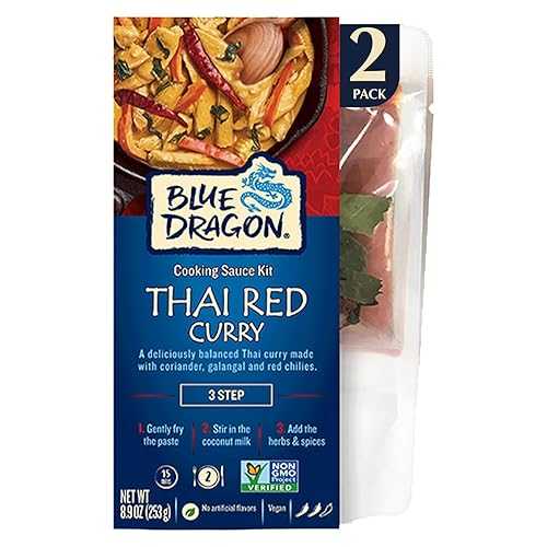 Blue Dragon 3 Step Thai Red Curry Kit - 8.9 薬局衡オンス (Pack of 2) - Pre-Portioned Sachets of Authentic Thai Red Curry Paste, Coconut Milk, \u0026 Aromatic Herbs - Gluten Free, Vegan, Non-GMO, No Artificial Flavors