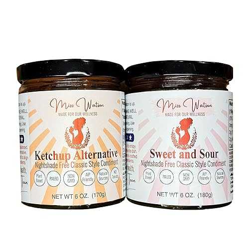 Miss Watson Variety 2 Pack of Nightshade Free Sauces. One Ketchup Alternative and One Sweet and Sour Nightshade Free Sauce.