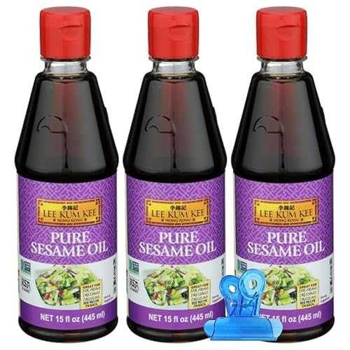 GROVE Lee Kum Kee Oil Sesame Pure 15 薬局衡オンス (Pack of 3) Sesame Oil Toasted Sesame Oil with Food Bag Clamp 4 Total Items