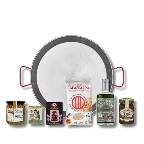 Carmen \u0026 Lola Eat Espa・・a! Premium Authentic Paella Kit with 13 Traditional Pan Complete Spanish Paella Set with Saffron, Calasparra Rice, EVOO, Paprika \u0026 More Serves 4 6