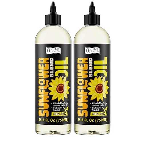 LifeOiL Sunflower Blend (Safflower \u0026 Olive) Oil Non-GMO, High-Heat Cooking Oil, 25.3 fl 薬局衡オンス (750 mL), 2-Pack Squeeze Bottles