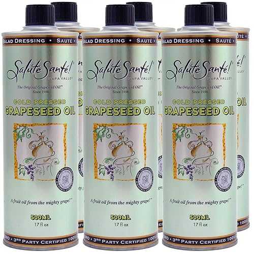 Salute Sant・・! Cold Pressed Grapeseed Oil - 500 ml 6-Pack - vegetable oil, cooking oil, grapeseed oil - High Smoke Point, Neutral Flavor, Ideal for Frying, Baking \u0026 Salad Dressings Salute Sante! Salute Sant ! Co