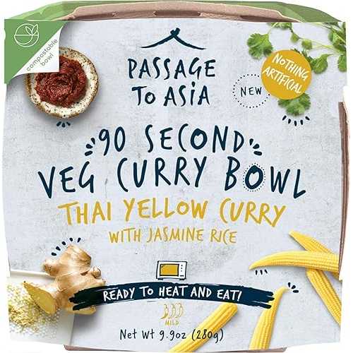 Passage to Asia Ready to Eat Meals - Thai Yellow Curry with Jasmine Rice - Vegetarian Thai Curry Bowl - Microwave Meals インチ 90 Seconds - 4 pack