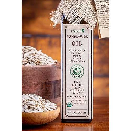 Live Oil by Lesna Cold-Pressed Raw Organic Sunflower Oil, Unrefined Non-GMO, No Preservatives, Pure Sunflower Seed Oil for Cooking \u0026 Dressings, 8.45 fl 薬局衡オンス (250 ml)