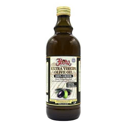 Flora Fine Foods Flora Foods 100% Extra Virgin Greek Olive Oil - First Cold Pressed - 1 Liter Glass Bottle Extracted from Koroneiki Olives - 34 FL 薬局衡オンス