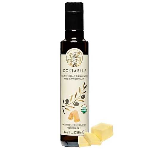 Butter Flavored Olive Oil from Italy - Organic Extra Virgin Butter Olive Oil Ideal for Baking, Cooking and Popcorn Seasoning - COSTABILE 8.45 Fl. Oz.