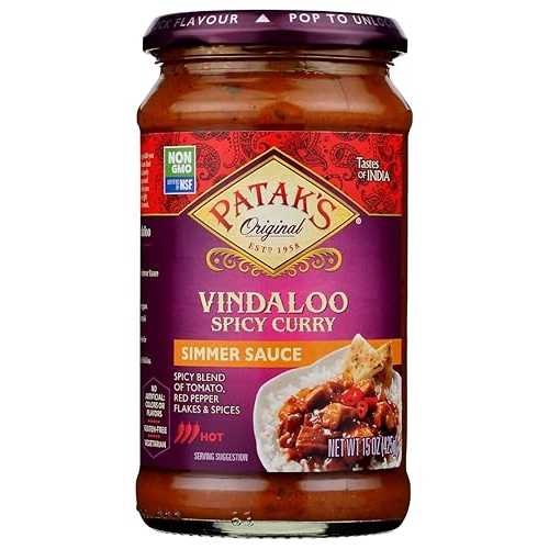 Patak\u0027s Spicy Vindaloo Simmer Sauce, Hot, Vegan Friendly, Gluten Free, 15 Ounce (Pack of 6)