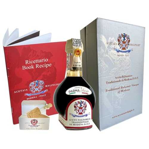 Selected by PARMAshop Traditional Balsamic Vinegar of Modena Minimum 12 Years Aged by Acetaia Malpighi with Glass Pourer \u0026 Recipe Book - Made インチ Italy