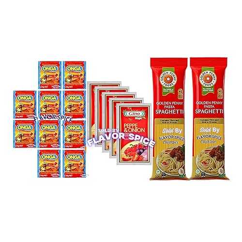 Generic Pepper Onion Seasoning Mix Tomato Paste Pack of 5 / 1 Roll of onga stew small size 10g pack 10 pcs / With Golden Penny Spaghetti 500g Nigerian spaghetti 2 PACKS / COMBO PACK OF 17 ITEMS