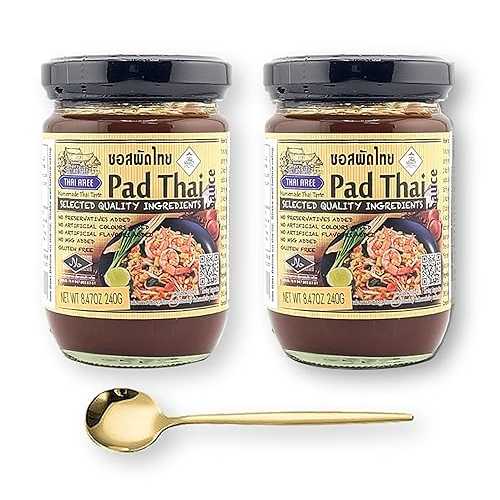 Generic Thai Aree Pad Thai Noodle Sauce 8.47 薬局衡オンス. X 2 with Bonus Gold Stainless Steel Sauce Spoon (3-Pc Set)