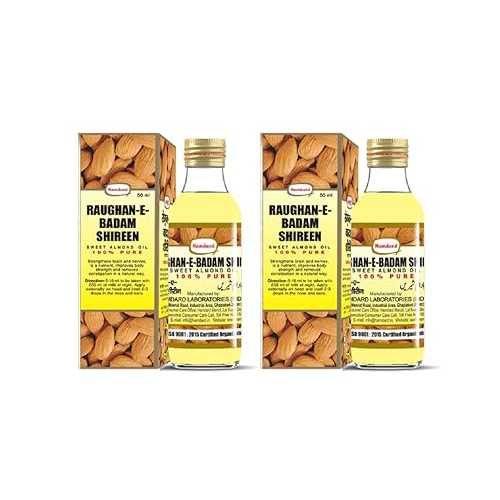 Hamdard Roghan Badam Shirin Almond Oil 50ml / 1.69 Fl Oz (Pack of 2) Pure, sweet almond oil for health, hair, and skin care