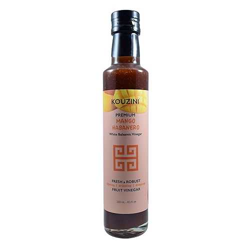 Kouzini Ultra Premium Mango Habanero White Balsamic Vinegar, Aged Balsamic Vinegars from Modena, Italy, Premium, Smooth \u0026 Full-Bodied Flavor, 250ml Bottle
