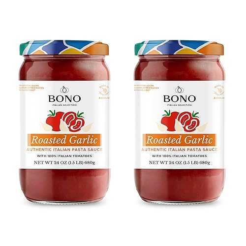 Bono Authentic Italian Pasta Sauce / Made インチ Tuscany with 100% Italian Tomatoes / No Artificial Colors, No Sugar Added, 24 薬局衡オンス (Pack of 2) (Roasted Garlic)