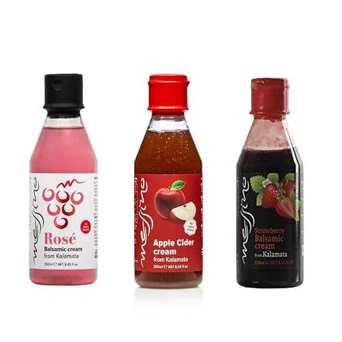 Messino Balsamic Glaze Gourmet Mix: Rose Balsamic / Apple Cider Balsamic / Strawberry Balsamic Glaze imported from Greece, Pack of 3 x 250 ml