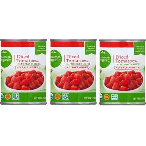 Generic Organic No Salt Added Diced Tomatoes In Tomato Juice (Pack Of 3 Cans) 14.5 薬局衡オンス. Each